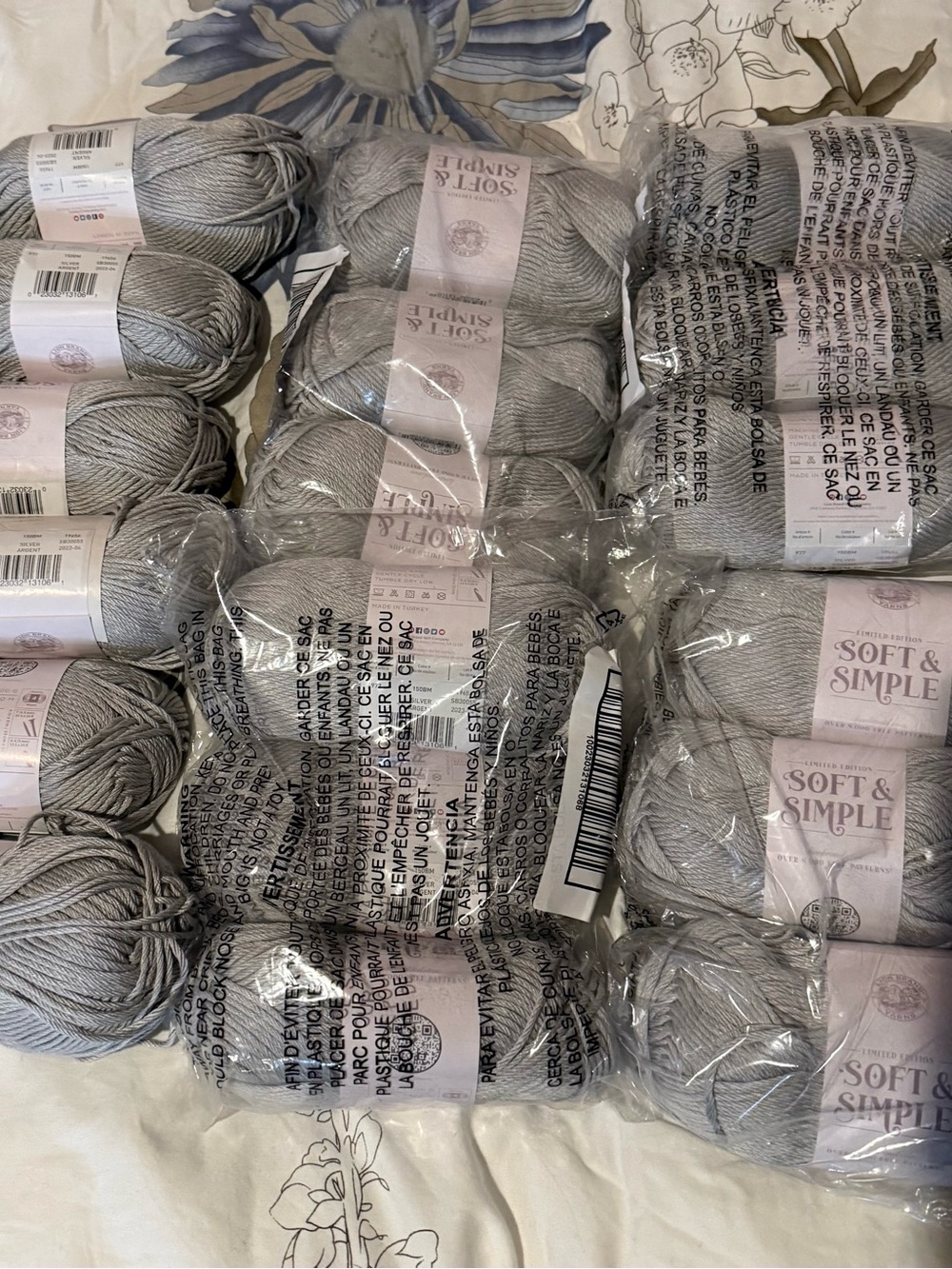 Discontinued Limited Edition Lion Brand Soft & Simple Yarn in Silver 16 balls
